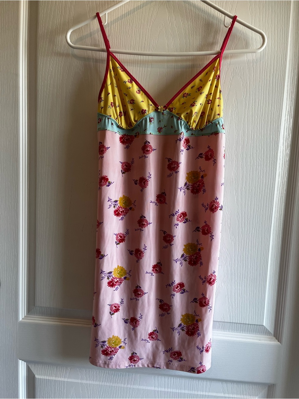 DKNY Vintage Y2K Floral Slip Dress Nightgown Pink Yellow Silk Feel Sz S